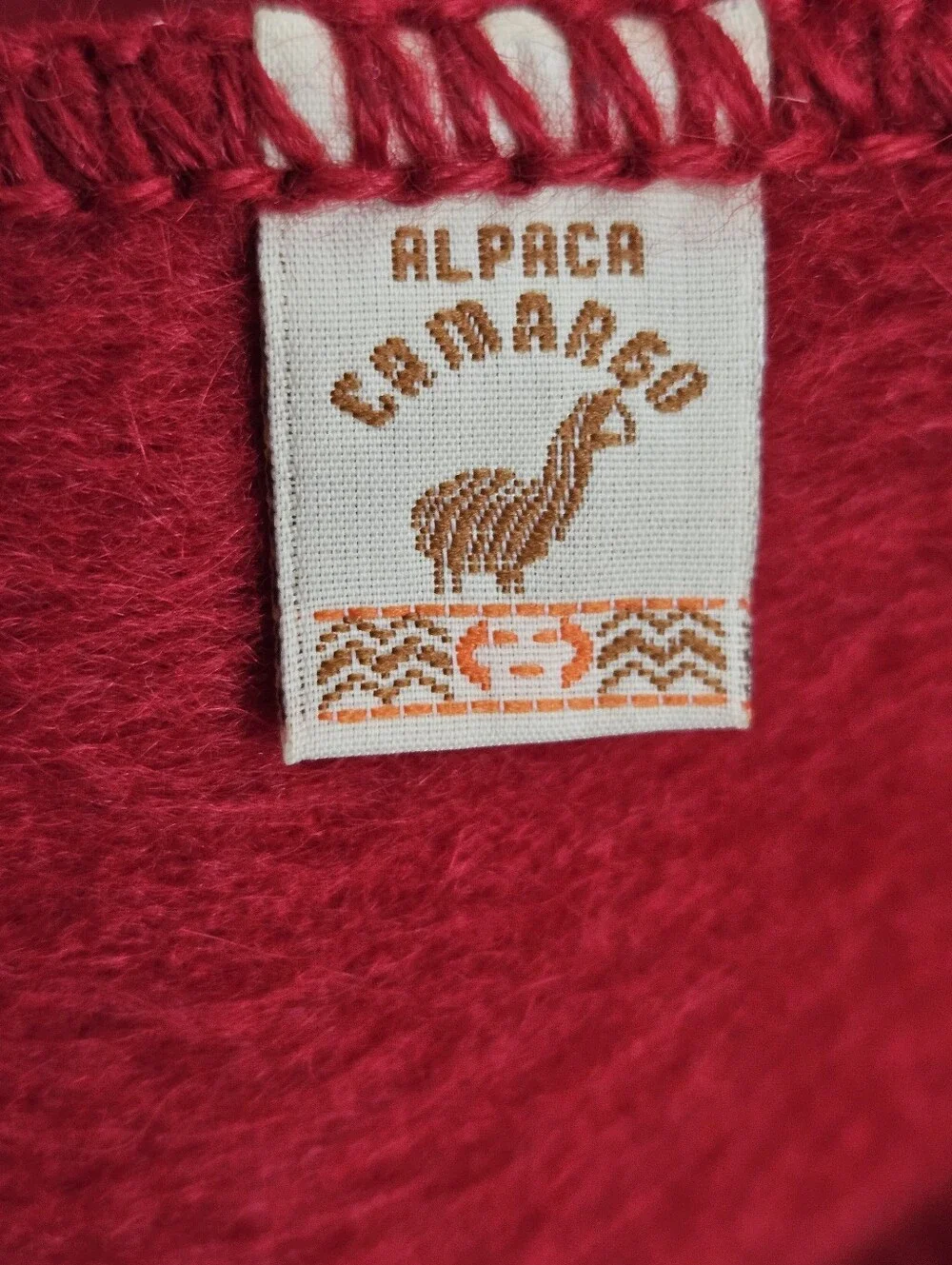 Alpaca Camargo Red Fringed 100% Alpaca Wool Scarf